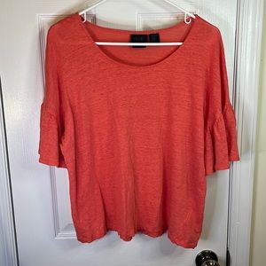 Rachel Roy 100% Linen Coral Ruffled Sleeve Shirt